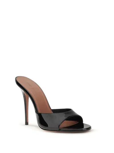 Amina Muaddi Black Calf Leather Bos Taurus Stiletto Heel Sandals In Black