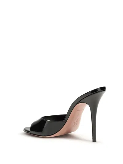 Amina Muaddi Black Calf Leather Bos Taurus Stiletto Heel Sandals In Black