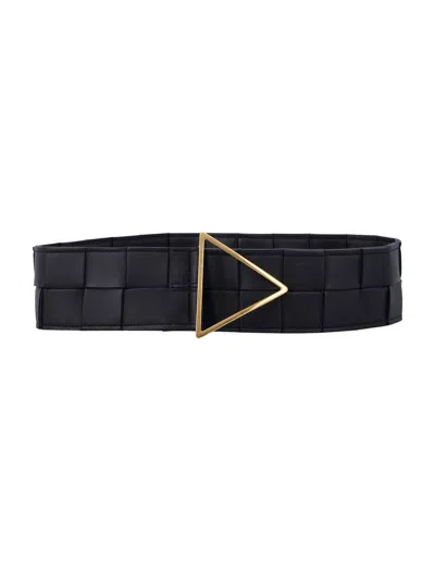 Bottega Veneta Black Leather Belt With Tringolar Buckle In Multicolor
