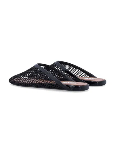 Alaïa Fishnet Flat Mules Rubber Sole In Multi