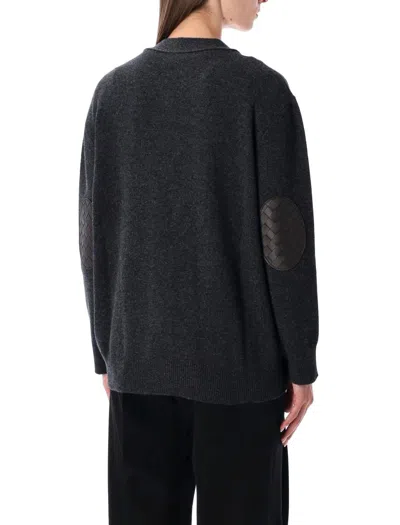 Bottega Veneta Cashmere Cardigan With Intrecciato Leather Patches In Black