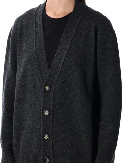 Bottega Veneta Cashmere Cardigan With Intrecciato Leather Patches In Black