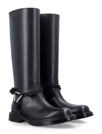 Bottega Veneta Knee High Boot Braided Strap Detail In Multi