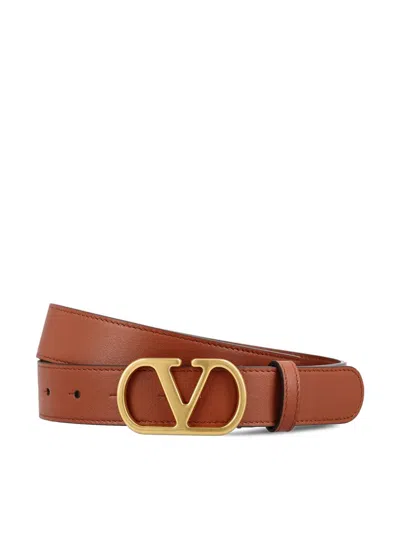 Valentino Womens Vlogo Signature Leather Belt Deep Caramel In Brown