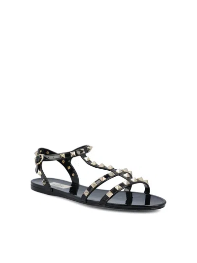 Valentino Garavani Rockstud Rubber Sandals Ankle Strap Design In Black