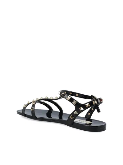 Valentino Garavani Rockstud Rubber Sandals Ankle Strap Design In Black