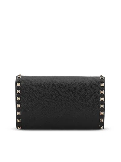 Valentino Garavani Rockstud Leather Wallet On Chain In Black
