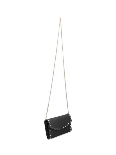 Valentino Garavani Rockstud Leather Wallet On Chain In Black