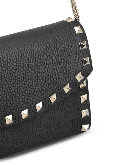 Valentino Garavani Rockstud Leather Wallet On Chain In Black