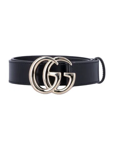 Gucci Gg Marmont Thin Leather Belt In Blue