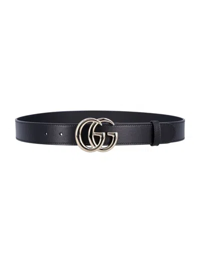 Gucci Gg Marmont Thin Leather Belt In Blue