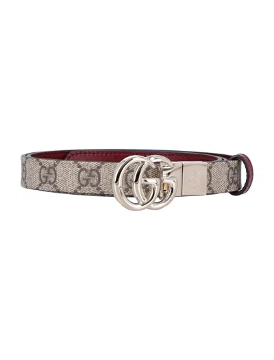 Gucci Reversible Gg Marmont Thin Belt In Neutral