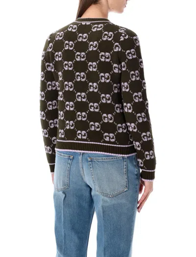 Gucci Gg Wool Bouclé Jacquard Cardigan With Buttons In Green