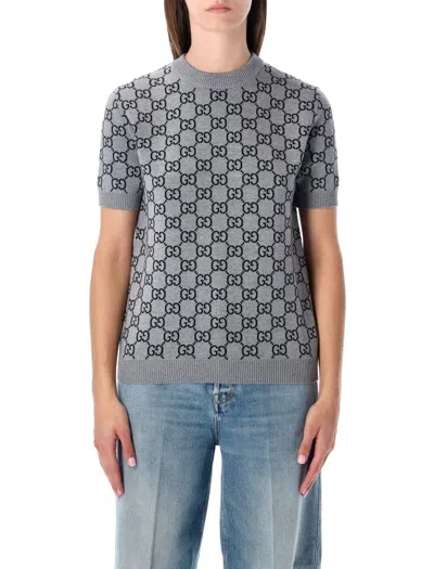 Gucci Gg Monogram Short Sleeve Reversible Sweater In Blue