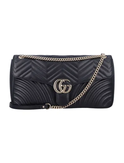Gucci Shoulder Bag Chevron Pattern Chain Strap In Black