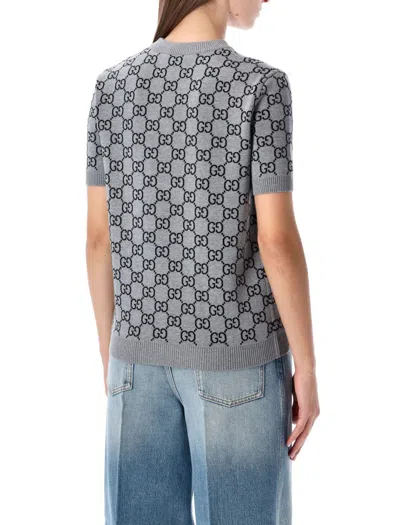 Gucci Gg Monogram Short Sleeve Reversible Sweater In Blue