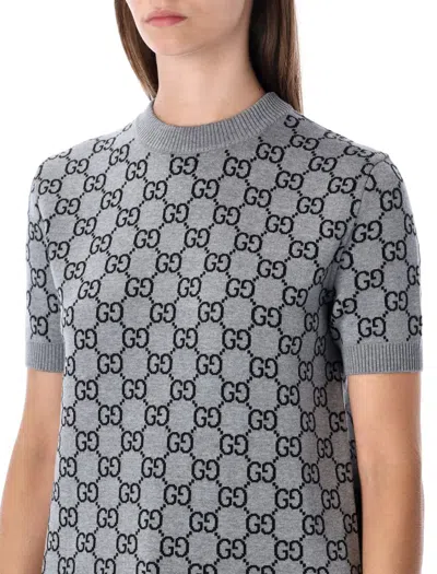 Gucci Gg Monogram Short Sleeve Reversible Sweater In Blue