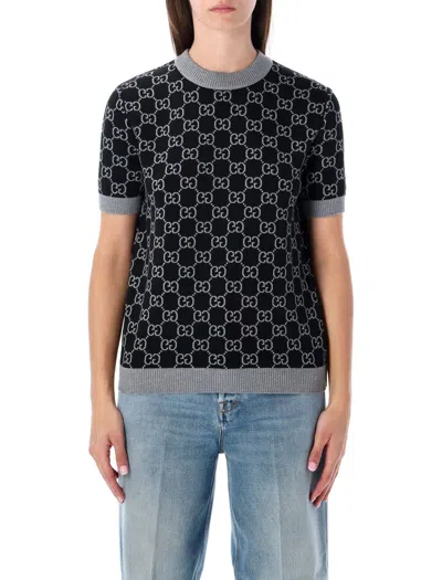 Gucci Gg Monogram Short Sleeve Reversible Sweater In Blue