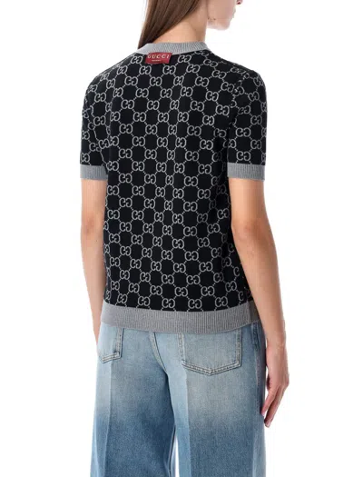 Gucci Gg Monogram Short Sleeve Reversible Sweater In Blue