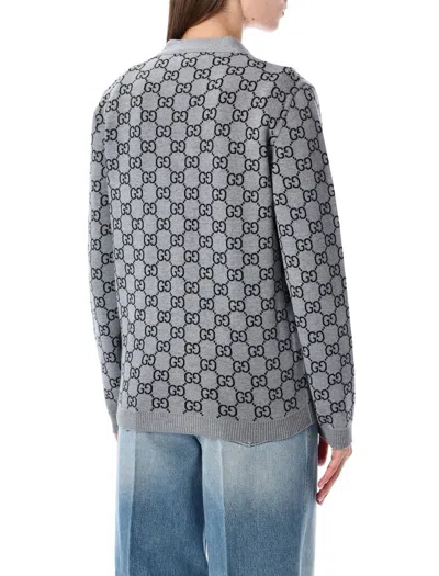Gucci Gg Monogram Wool Reversible Cardigan In Gray