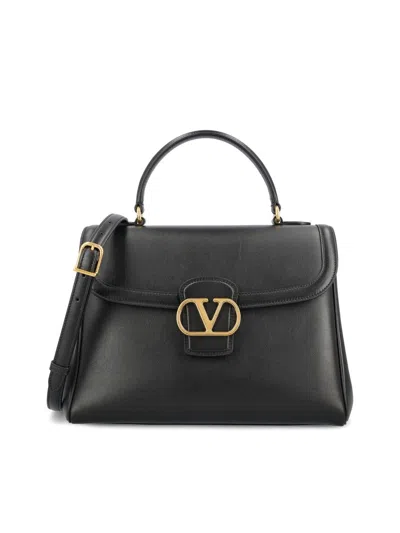 Valentino 9 To 5 Flap Leather Top-handle Bag In Black