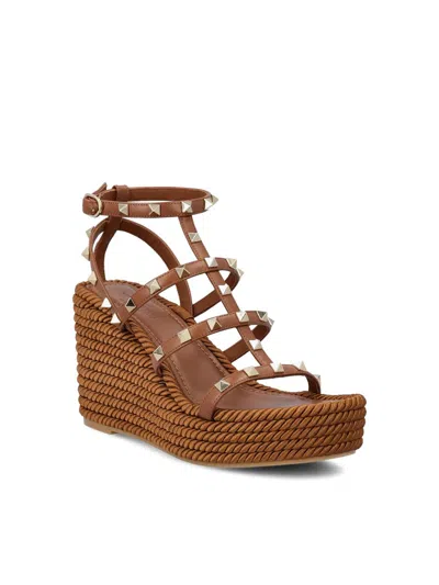 Valentino Sandals With Woven Wedge Heel And Studded Straps In Multi
