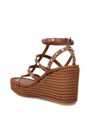 Valentino Sandals With Woven Wedge Heel And Studded Straps In Multi