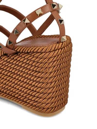 Valentino Sandals With Woven Wedge Heel And Studded Straps In Multi