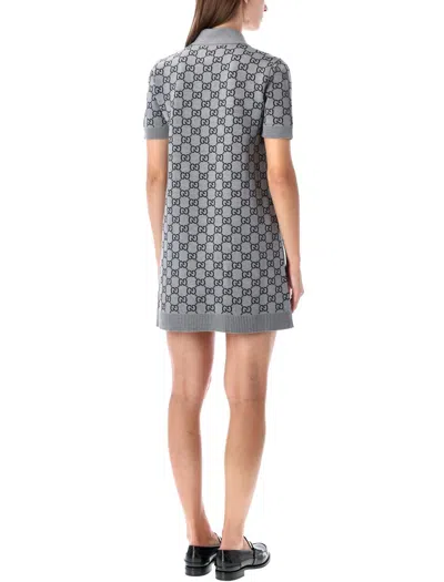 Gucci Gg Wool Dress With Ribbed Profiles In Gray