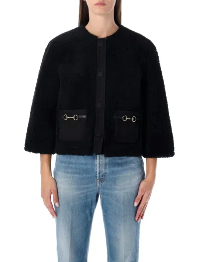 Gucci Shearling Jacket With Horsebit Details In Black