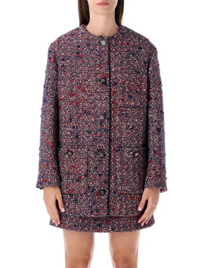 Gucci Multicolor Crewneck Jacket With Gg Logo On The Buttons In Wool Blend Woman