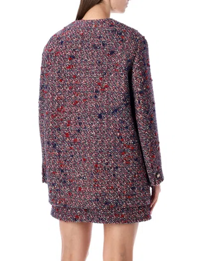 Gucci Multicolor Crewneck Jacket With Gg Logo On The Buttons In Wool Blend Woman