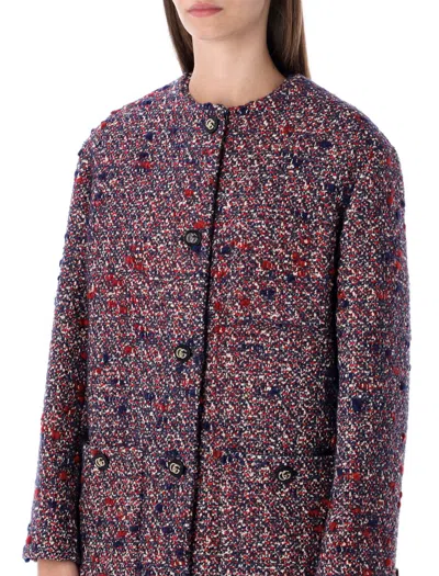 Gucci Multicolor Crewneck Jacket With Gg Logo On The Buttons In Wool Blend Woman