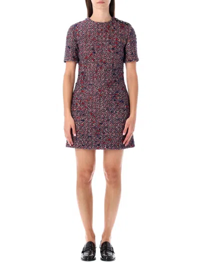 Gucci Tweed Short Sleeve Mini Dress In Multi
