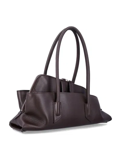 Attico The  Calf Leather Asymmetric La Passeggiata Tote Bag In Brown