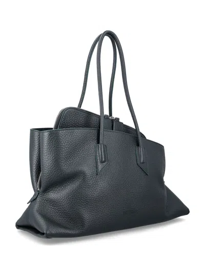 Attico The  La Passeggiata Medium Grainy Leather Tote In Blue