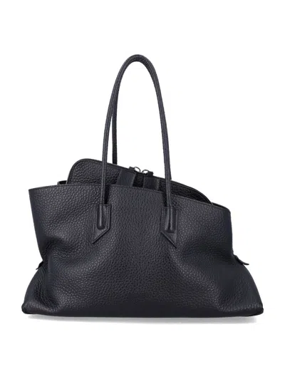 Attico The  La Passeggiata Medium Grainy Leather Tote In Black