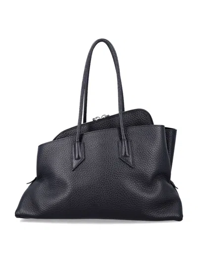 Attico The  La Passeggiata Medium Grainy Leather Tote In Black