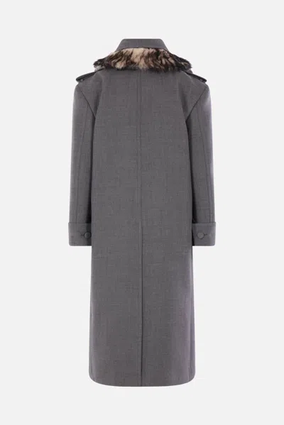 Jil Sander Double-breasted Wool Long Coat With Detachable Sheep Shearling Collar In Black