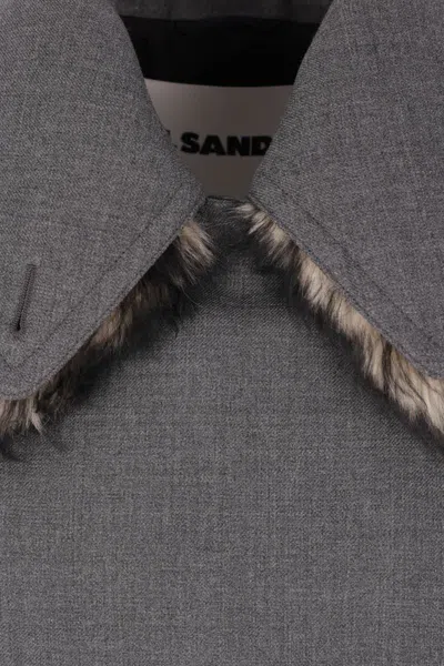 Jil Sander Double-breasted Wool Long Coat With Detachable Sheep Shearling Collar In Black