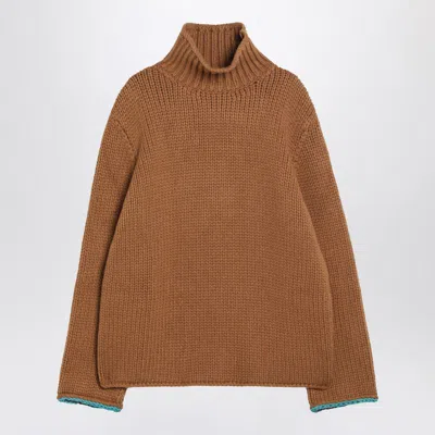 Loewe Mens Tan Turtleneck Knitted Wool Sweater In Brown