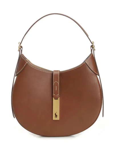 Polo Ralph Lauren Small Polo Id Leather Shoulder Bag Shoulder Bags Brown
