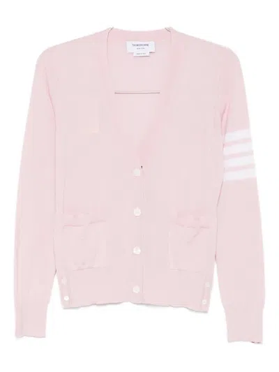 Thom Browne Striped Sweater With Pockets In Pink