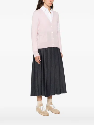 Thom Browne Striped Sweater With Pockets In Pink