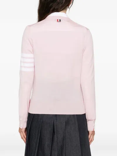 Thom Browne Striped Sweater With Pockets In Pink
