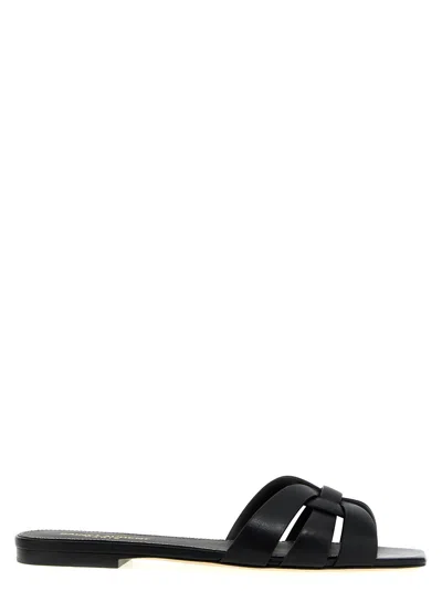 Saint Laurent Tribute Nu Pieds Embossed Croc Flat Sandals In Black