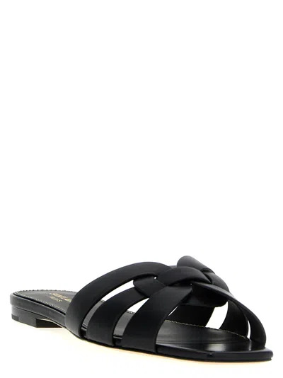 Saint Laurent Tribute Nu Pieds Embossed Croc Flat Sandals In Black