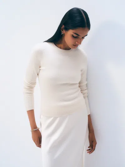 White & Warren Cashmere Slim Stretch Crewneck Top In Soft White In Soft White In White