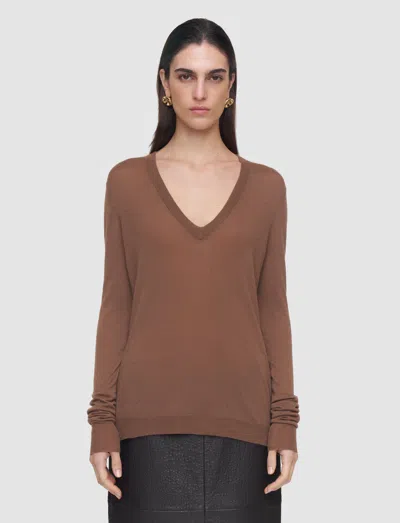 Joseph Cashair V Neck Jumper In Brown