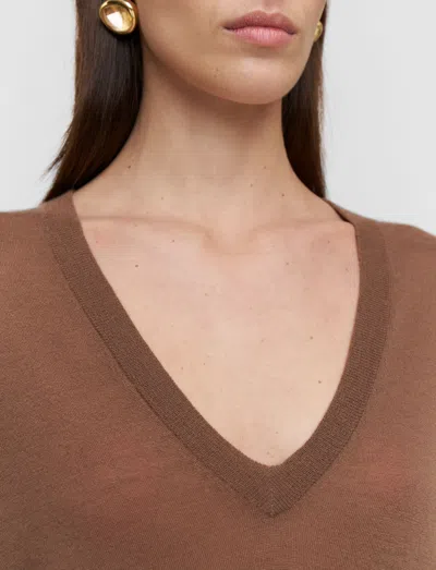 Joseph Cashair V Neck Jumper In Brown